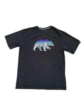 Patagonia Bear 100% Organic Cotton Sz Medium Regular Mens Black T-Shirt Grizzly